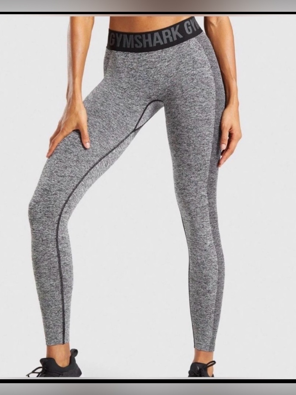 Gymshark Flex Low Rise Athletic Gym Workout Leggings Black Marl Charcoal M